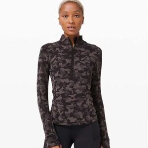 Lululemon Run Briskly 1/2 Zip Long Sleeve Shirt Camo Black Lunar Rock Size 8